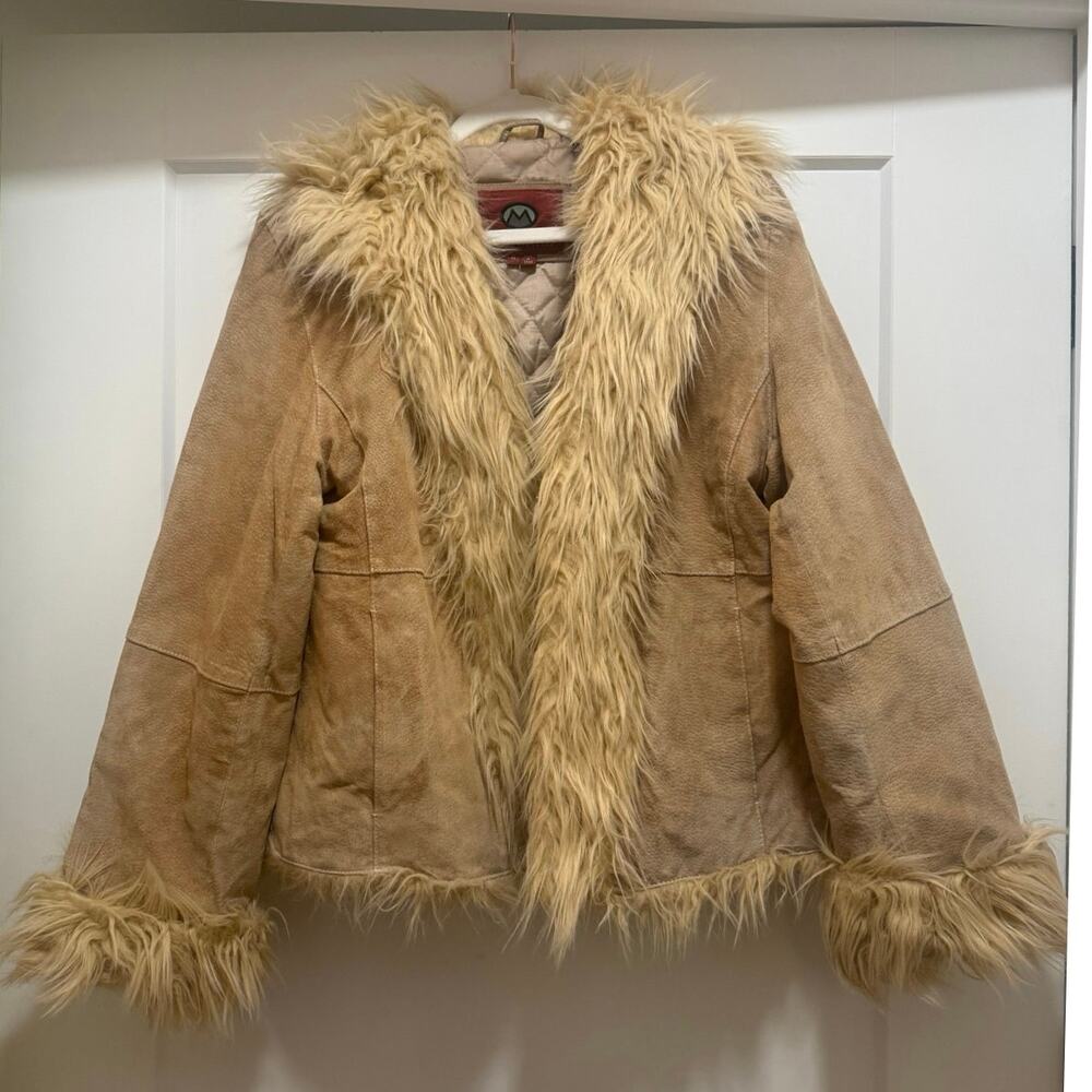 🤎 Vintage Marc Mattis Genuine Leather Jacket with Faux Shearling Trim 🤎